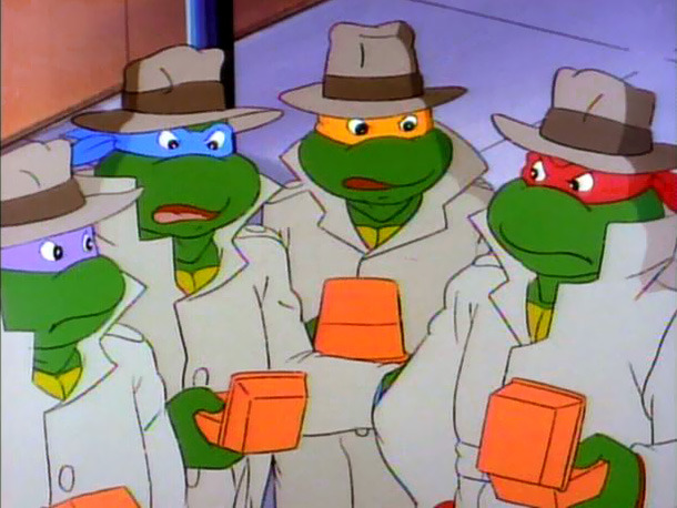 12 lies the Teenage Mutant Ninja Turtles taught us.
#2: Those masks were a really effective disguise. Especially when paired with kicky fedoras and khaki trench coats. Nobody can even tell you’re turtles, guys!