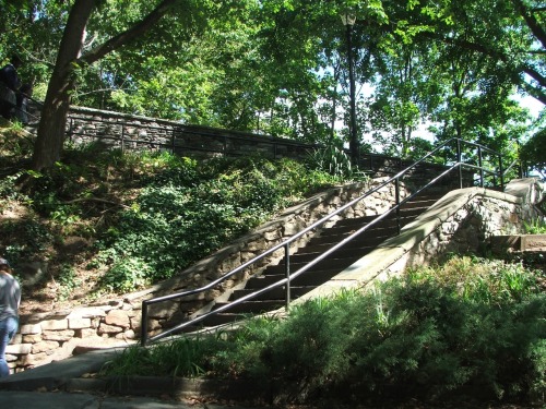 Entrance to the pastoral Isham Park in Inwood, off Broadway between 207th and 215th Streets. The loc