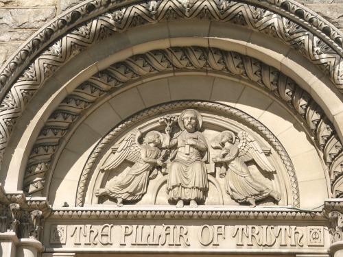 Detail above the entrance to the Church of the Good Shepherd in Inwood on Broadway at 207th Street