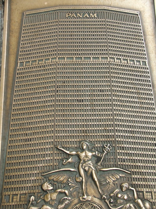 offthegridny:  To me it will always be the Pan Am building. This plaque commemorates the building and is in front of a building on Park Avenue near 40th Street. For three years in the 1960s you could fly from the heliport on the top of the building to