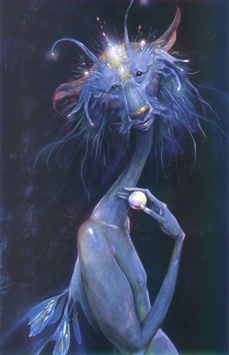 artisticdepiction:  Brian Froud, http://www.worldoffroud.com Pooka Boon Ilbe the Retriever Gloominous Sources: The Fae, Elastic Western City, Brian Froud’s website 
