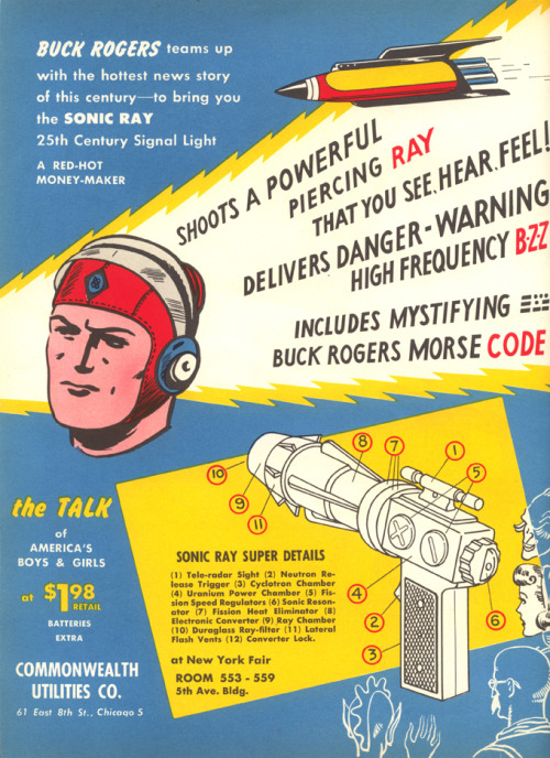 pixel-spunk: Buck Rogers Sonic Ray 25th Century Signal Light, (1949)1949. Advertisement for toy ra