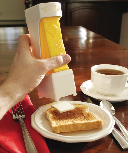 theworstthingsforsale:  Instead of opening the end of the butter wrapper and cutting a piece off the end with a knife or fork, how about you unwrap the whole thing and load it into the special cartridge of the Butter Cutter. Then you find that (according