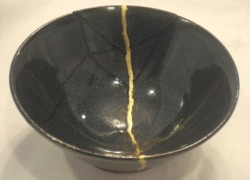 theblackship:  amazingmonsteryikes:  deiseil:  Kintsugi—the Japanese art of repairing broken pottery with gold. The idea behind it is that the piece becomes more beautiful and valuable because it has been broken and has a history.  I will have worth,