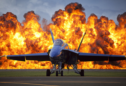 soldierporn - Stunning.A wall of fire erupts behind a Blue...