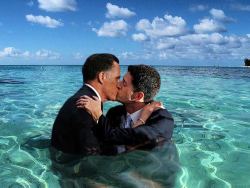 exhumation:  thespacegoat:  so here is a picture of Mitt Romney and Paul Ryan kissing romantically in the ocean ok wow you all need this on your blog.  oh my god 