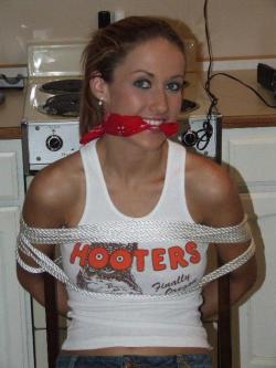 kiltedpatriot:  bad1960:  Put a cock in her mouth ,bet she will not smile   Good, it’s about time I got a Hooters girl who is actually looking forward to “personally serving&quot;me. And loves being helpless. Heh heh! :D