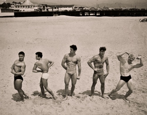 Flexing Young Bucks, 1951Flexing their muscles for their mutual admiration and for that of passers-b