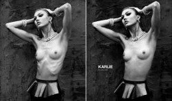 thepluralisphoenixii:  wilderskin:  htmlwings:  wilderskin:  Supermodel Karlie Kloss was photoshopped to look less thin for a Numero campaign. There are so many things wrong with this.  Models are forced to be incredibly thin to fit a certain aesthetic,