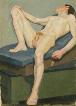 mrsramseysshawl:  Robert Leepin (1885-1967), Liggende nøgen mand [nude man, landscape] 
