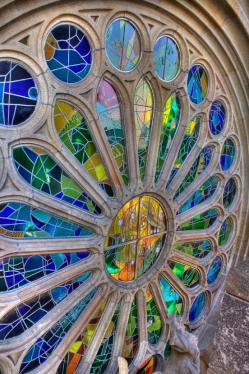 Sagrada Familia rose window, Barcelona, Spain.