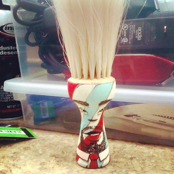 My guy P Dot Is a barber and had his boy make him a custom hair whisk. We taking