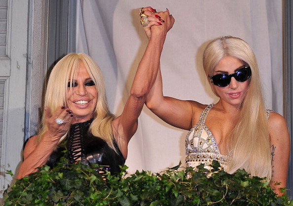  Gaga and Donatella Versace hanging out on Donatella Versace’s balcony in Milan,