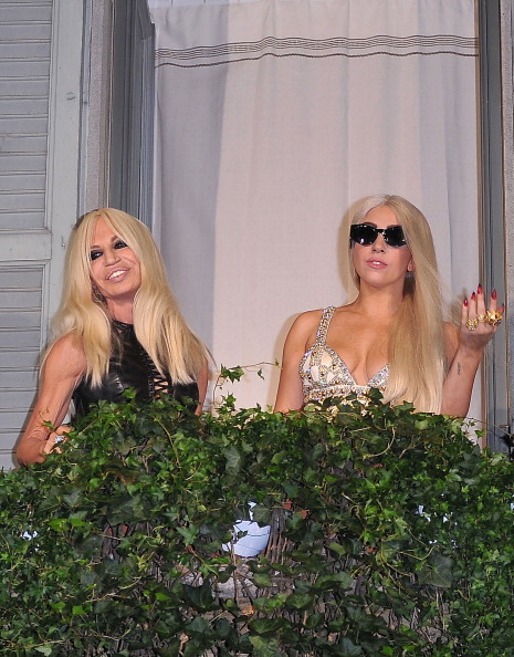 Gaga and Donatella Versace hanging out on Donatella Versace’s balcony in Milan, Italy. 