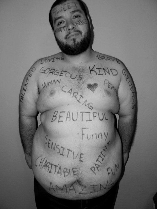 thegiantpandabear:  thegiantpandabear:  Joeie and I have been seeing a lot of negative “weight” pictures with people writing words like worthless, stupid, ugly, fat, and horrible on them. We decided to do the same but with a positive message.People