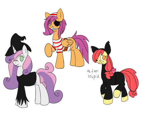 teenage-crusaders-answers:  The girls’ Nightmare Night costumes!! 8D Thanks to the dear Fallen Heart for drawing the designs ;u; I can’t thank you enough! >u< ~Mod  D'aww >w<