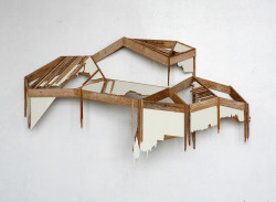 razorshapes:  Resolute Ruins by Andy Vogt  Mining San Francisco’s dumpsters artist Andy Vogt salvages wood strips of plaster lath discarded during home renovation projects and re-assembles them into geometric wall drawings and structures. His works