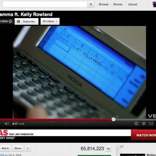  A screenshot from the video for Nelly’s “Dilemma” that shows Kelly Rowland texting in Microsoft Excel.    yeah…i always wondered about that part then she just lets the phone drop and shes like done w/ nelly weird _hmmm