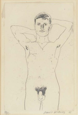 blastedheath:  David Hockney (British, b. 1937), ‘In an old book’, from Fourteen Poems by C.P. Cavafy, etching, 1966, numbered 40/75. 