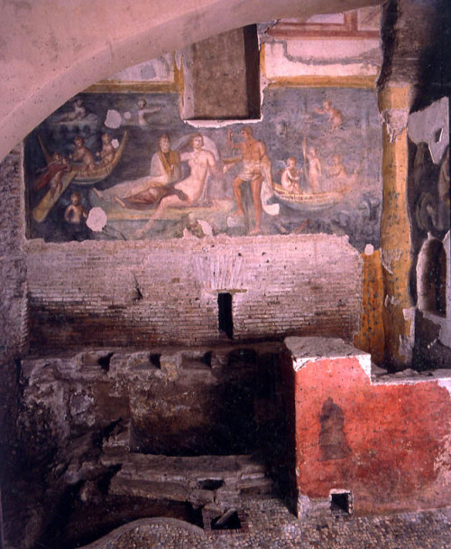 romegreeceart:The fresco of Casa Romana, probably from the 2nd century AD (Santi Giovanni e Paolo, R