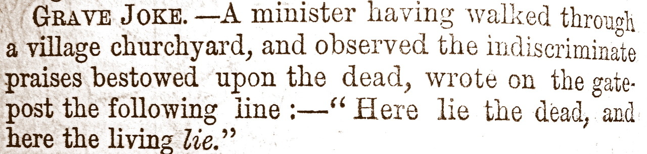 my-ear-trumpet:  treselegant:  ‘GRAVE JOKE.’ Cassell’s Family Paper, 1863-4. 