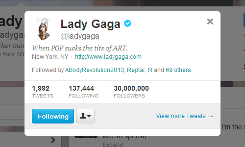  Twitter on 30 million, under 30 hundred million 30 million fans straight, fannin’