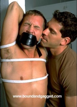 bondageman007:  As Jim’s captor whispered the terrible things he would do to him, Jim couldn’t help but to cringe in fear! 
