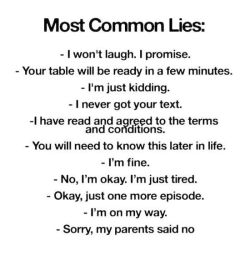 crazythingthatismylife:  The most common lies.