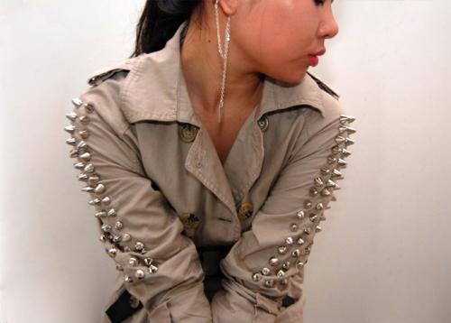 DIY Two Studded Trench Coat Tutorials from Studs and Pearls. Top Photo: DIY Studded Trench Tutorial 