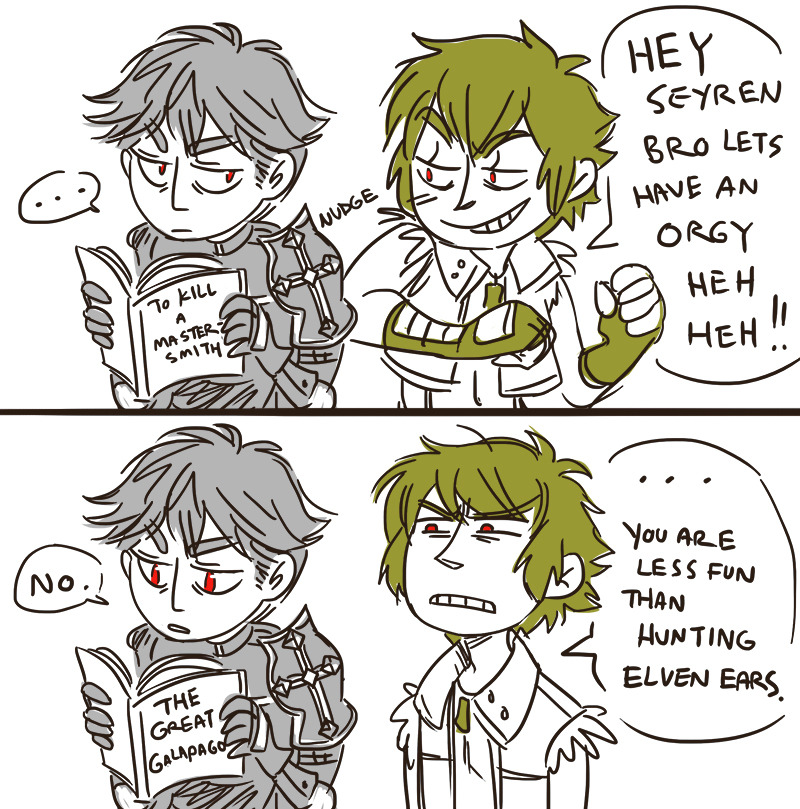 askharword:  “NO FUN ALLOWED” HE SAYS  Seyren totally needs to let Eremes read