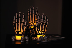 firiona:  alfabettezoupe:  Spooky Skeleton Hands (via Formal Fringe)  We could probably use the Thor shrine candles on the red setting! Do we have gloves/ do we have qualms about taking gloves from labs people work in?  THESE ARE PERFECT.  I WISH I WORKED