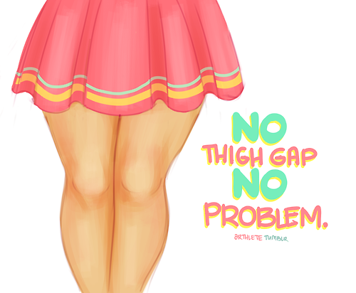 stophatingyourbody:  girlgrowingsmall:  Some bodies are built for “thigh gaps.” Most aren’t. And it has nothing to do with weight. All about bone structure, baby. Love yourself as you are.  NO THIGH GAP, NO PROBLEM! 