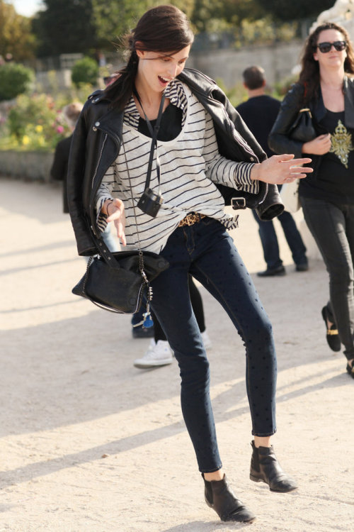 models-on-streets:  Ruby Aldridge is classic punk in a moto and stripes. 