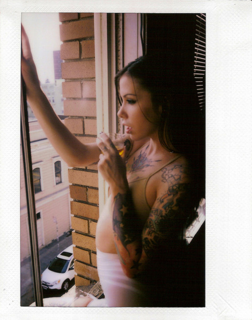 Having a drink, enjoying the view. Krysta Kaos shot by Timothy Patrick Fuji Instax 210