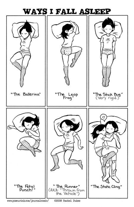 idontfeellikedrawing:  crimsong19:  newvagabond:  hatefucking:  i thought i was a freak of nature for sleeping in the leap frog position  Leap Frog all the way.  I think that “The Leap Frog” is the medically preferred way of sleeping … something