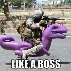 davincismurf:  Finally, a use for that damn barney. I think more people would join up if they got to ride dinos :p