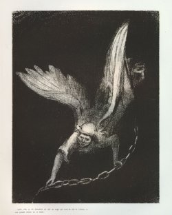 rodeokid:  Rev: 20 “And I Saw an Angel Come Down from Heaven, Having the Key of the Bottomless Pit and a Great Chain in His Hand” Plate 8 of Odilon Redon’s Apocalypse Series 1899, courtesy of Artstor &amp; the Wesleyan Print Library 