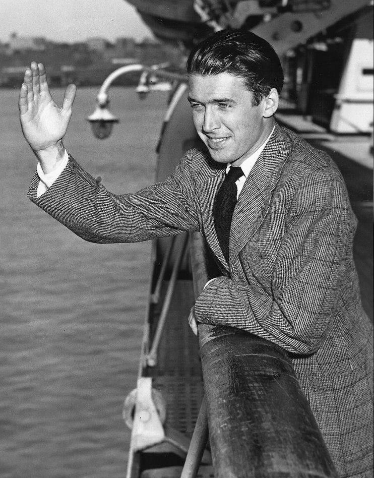 lars134:  Jimmy Stewart waves goodbye from the deck of the Italian superliner ‘Conte