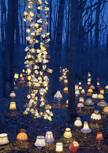 o-dyssea:  the-iridescence:  Norwegian conceptual artist Rune Guneriussen explores a fascinating balance of human culture and nature with his outdoor installations of electric lamps, stacked books, chairs, and phones that appear to have gathered in