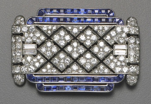 An art deco diamond, sapphire and platinum brooch, Lacloche Frères, c. 1925