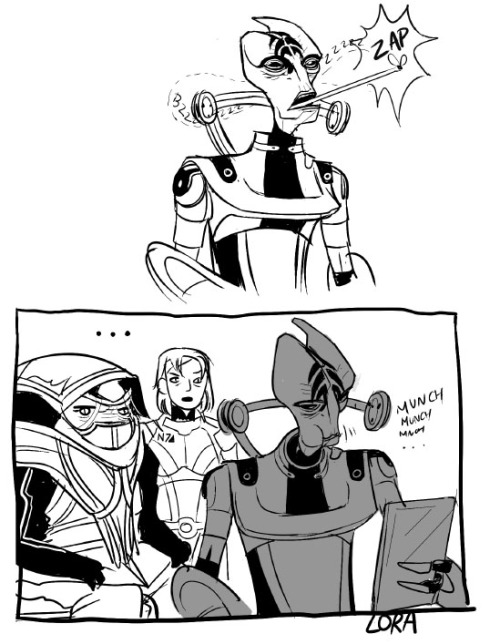 longlostlora:  Based off a line of Javik’s that made me laugh out loud IRL.  I can’t stop drawing salarians. I love them too much! 