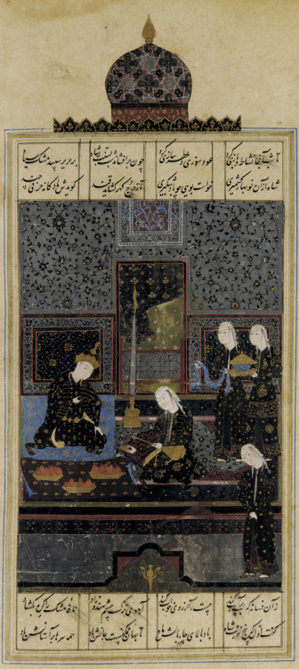 timur-i-lang: Bahram Gur and his Seven Princesses, from a Khamsa of Nizami. Shiraz, Iran, 1548. I’ve posted a couple of these before, but I thought it would be nice to put the whole set together. 