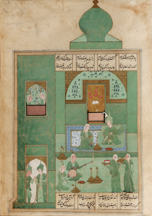 timur-i-lang: Bahram Gur and his Seven Princesses, from a Khamsa of Nizami. Shiraz, Iran, 1548. I’ve posted a couple of these before, but I thought it would be nice to put the whole set together. 