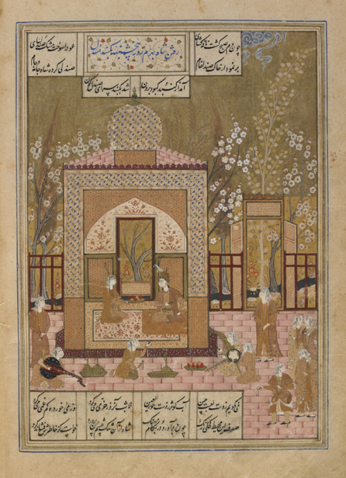 timur-i-lang: Bahram Gur and his Seven Princesses, from a Khamsa of Nizami. Shiraz, Iran, 1548. I’ve posted a couple of these before, but I thought it would be nice to put the whole set together. 