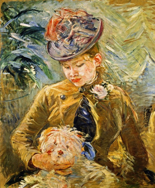 labellefilleart:Girl with a Dog, Berthe Morisot 