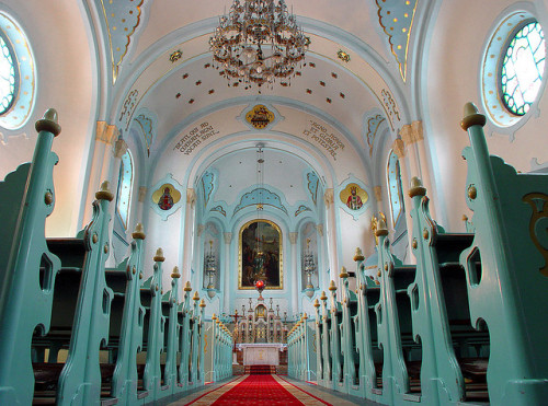 Inside architecture at The Blue Church in Bratislava, Slovakia (by earthmagnified).