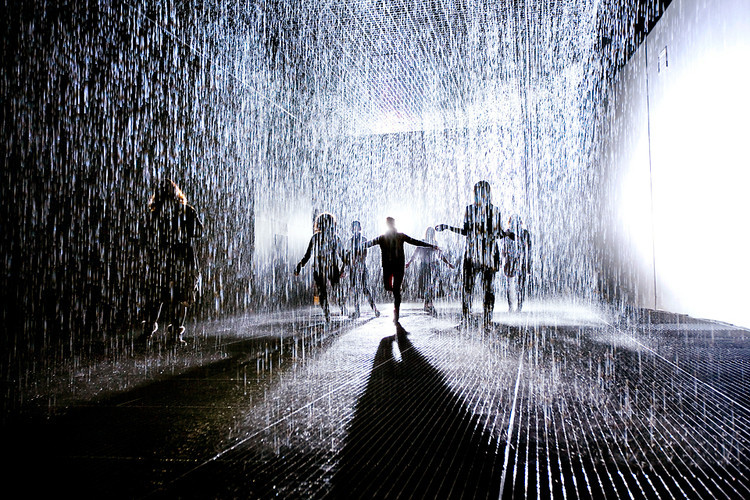 Rain Room, an installation by digital art collective Random International, is an indoor gallery where it–you guessed it–continuously rains.