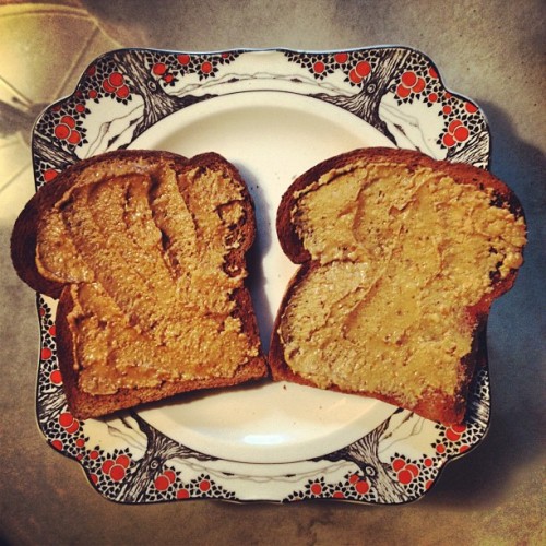 Couldn’t decide so I split the difference: almond butter on one, peanut butter on the other. #livingthedream (Taken with Instagram)