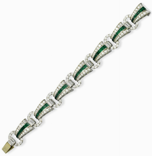 Art Deco emerald and diamond bracelet, c. 1930s.