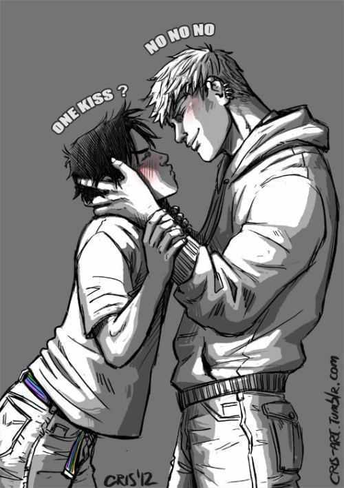 cris-art:  “One Kiss?”, a quick drawing of Billy and Teddy. An everday kind of scene. I 